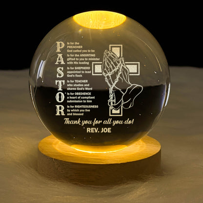 Pastor Appreciation - Personalized Crystal Ball Night Light