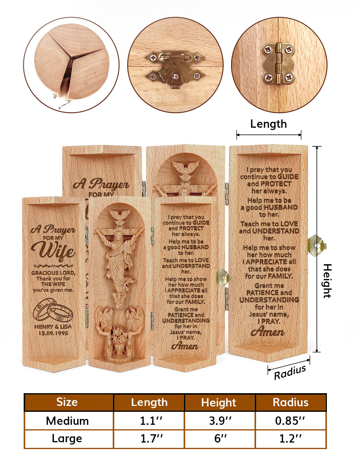 A Prayer For My Wife - Personalized Openable Wooden Cylinder Sculpture of Jesus Christ