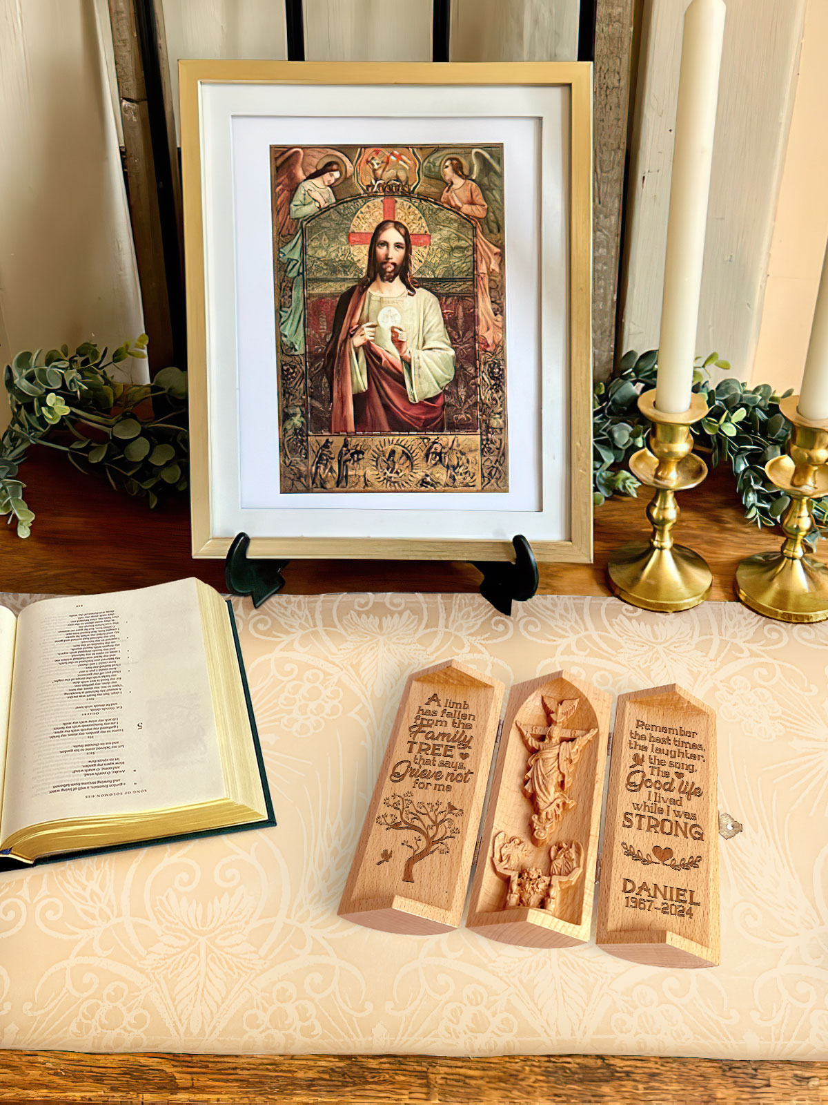 A Limb Has Fallen From The Family Tree - Personalized Memorial Wooden Cylinder Sculpture of Jesus Christ