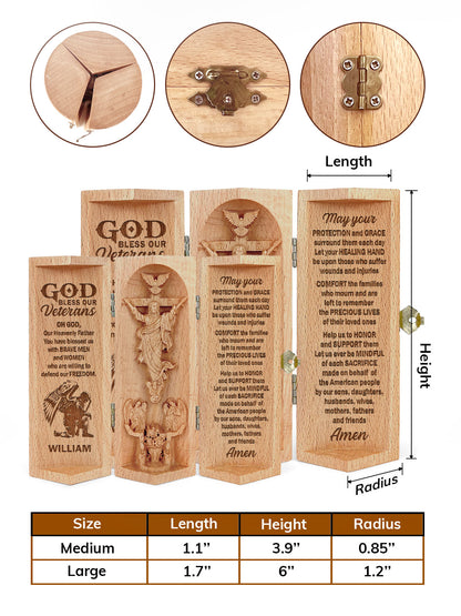 God Bless Our Veterans - Personalized Openable Wooden Cylinder Sculpture of Jesus Christ FCWJCLEHA2759T