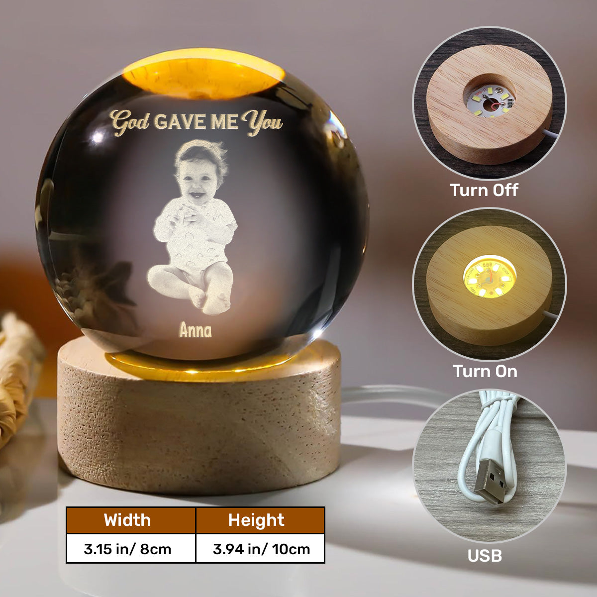 God Gave Me You Baby - Personalized Crystal Ball Night Light