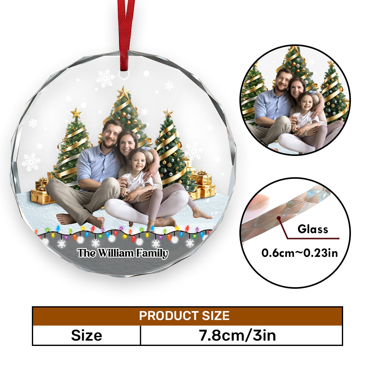 Christmas Background Photo Upload - Personalized Custom Glass Ornament