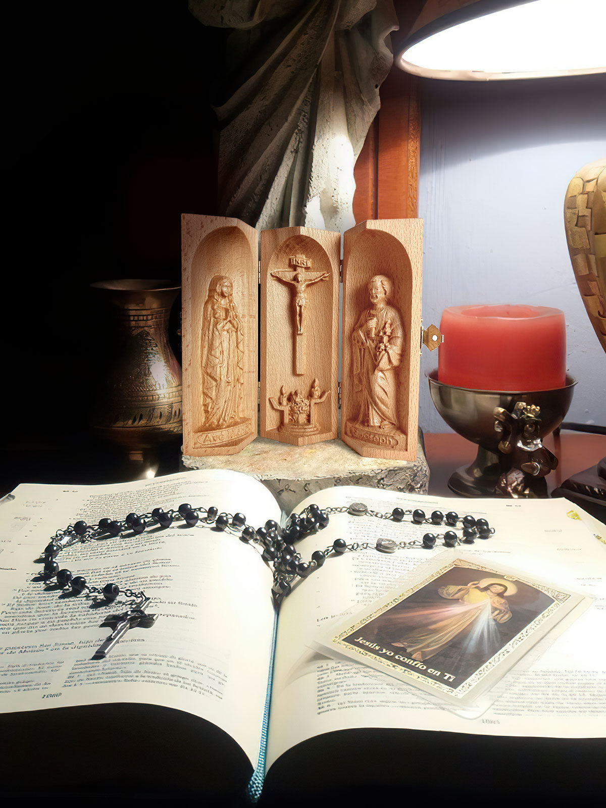 The Holy Family - Openable Wooden Cylinder Sculpture
