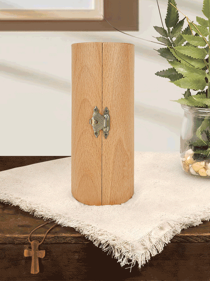 The Lord's Prayer - Openable Wooden Cylinder Sculpture of Jesus Christ